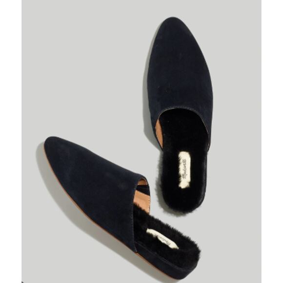 Madewell NB286 Suede Kasey Mule in Faux Shearling Black 7.5 - Picture 1 of 5